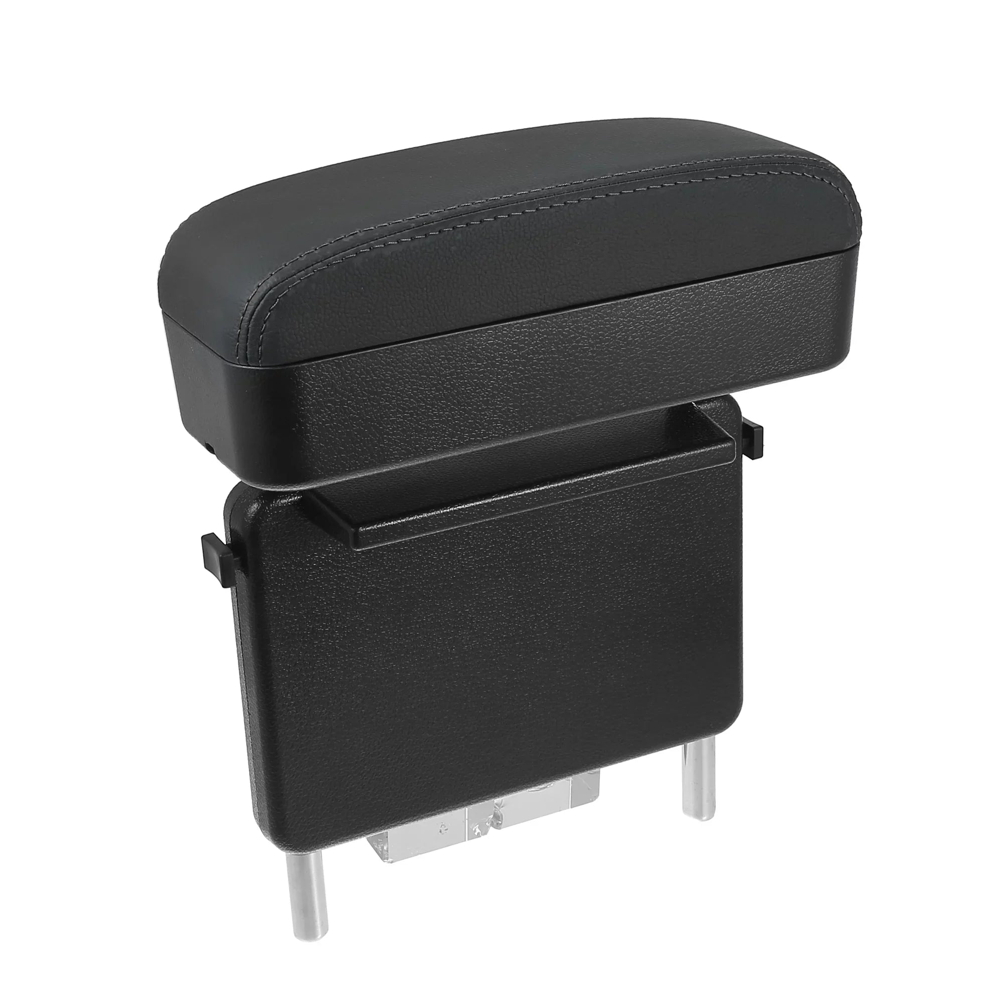 Car Center Armrest Box Seat Gap Adjustable Armrest Storage Organizer Box Armrest Black PU Leather with Black Line
