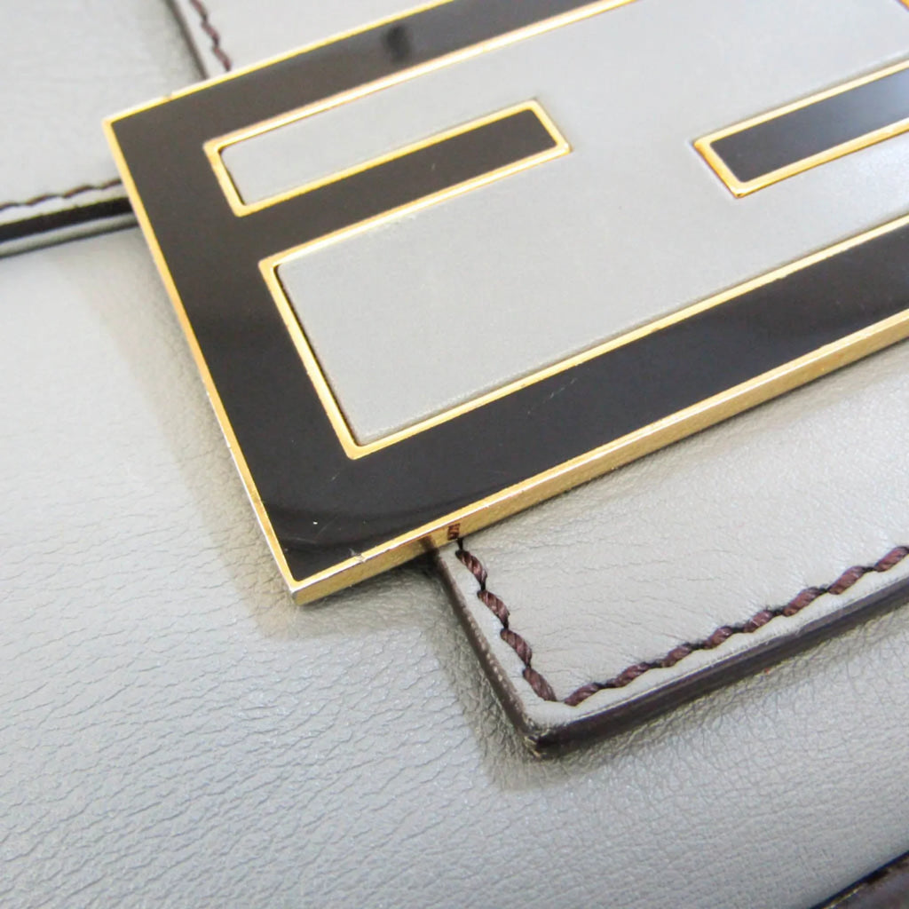 Pre-Owned Fendi Big Mamma Bucket 8BR638 Women's Leather Shoulder Bag Gray (Good)
