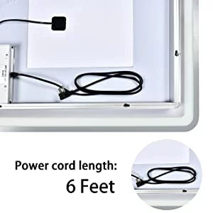 CoSoTower Simple Deluxe 36 x 28 Inch Large Wall Anti-Fog Dimmable LED Bathroom Vanity Makeup Mirror with White/Warm Light（Horizontal/Vertical）, Transparent