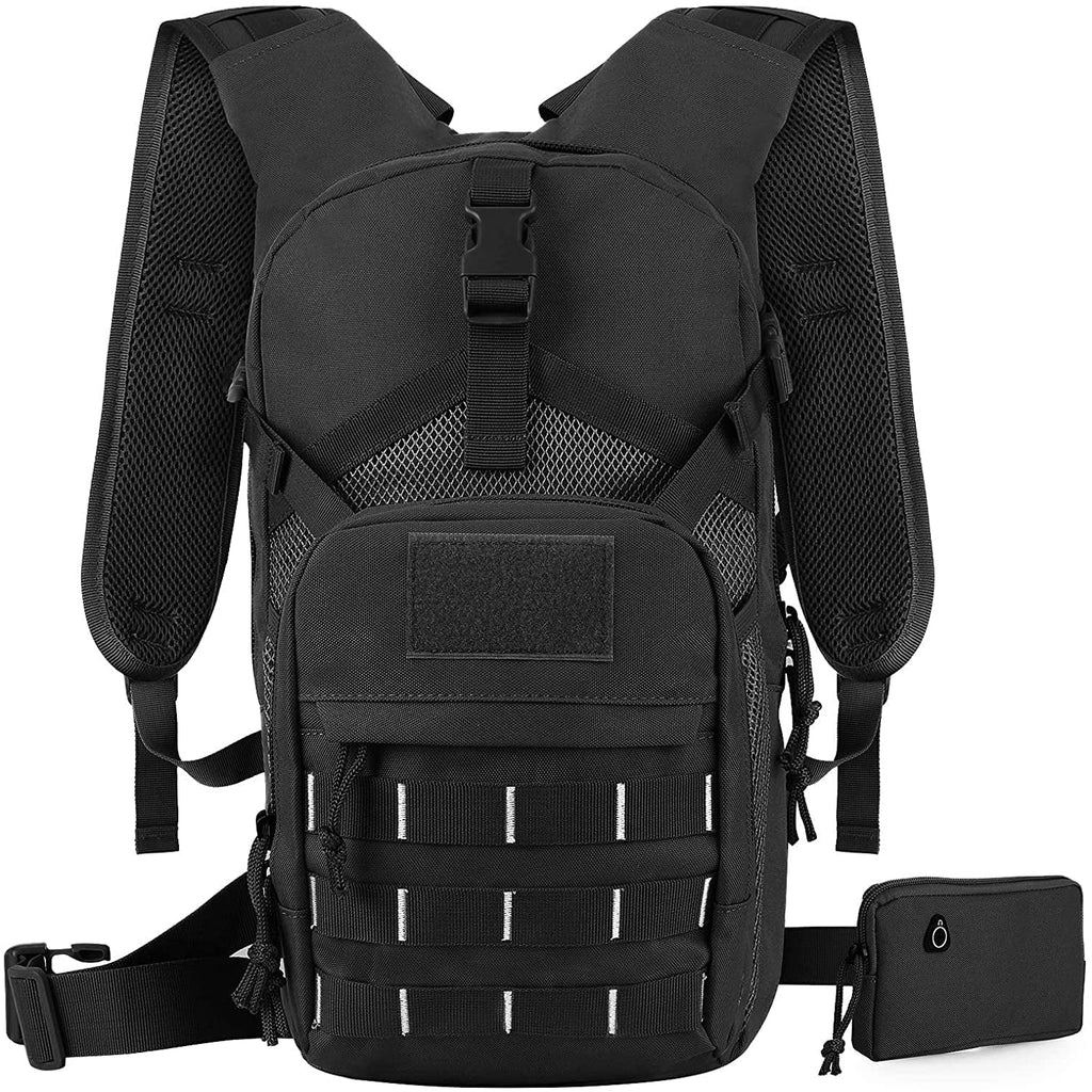 SKL Hydration Pack Tactical Water Backpack with 2L BPA Free Water Bladder, Military Water Bag Thermal Insulation, Adjustable Waist Pocket Daypack Fits Women Men for Running Hiking Cycling Biking