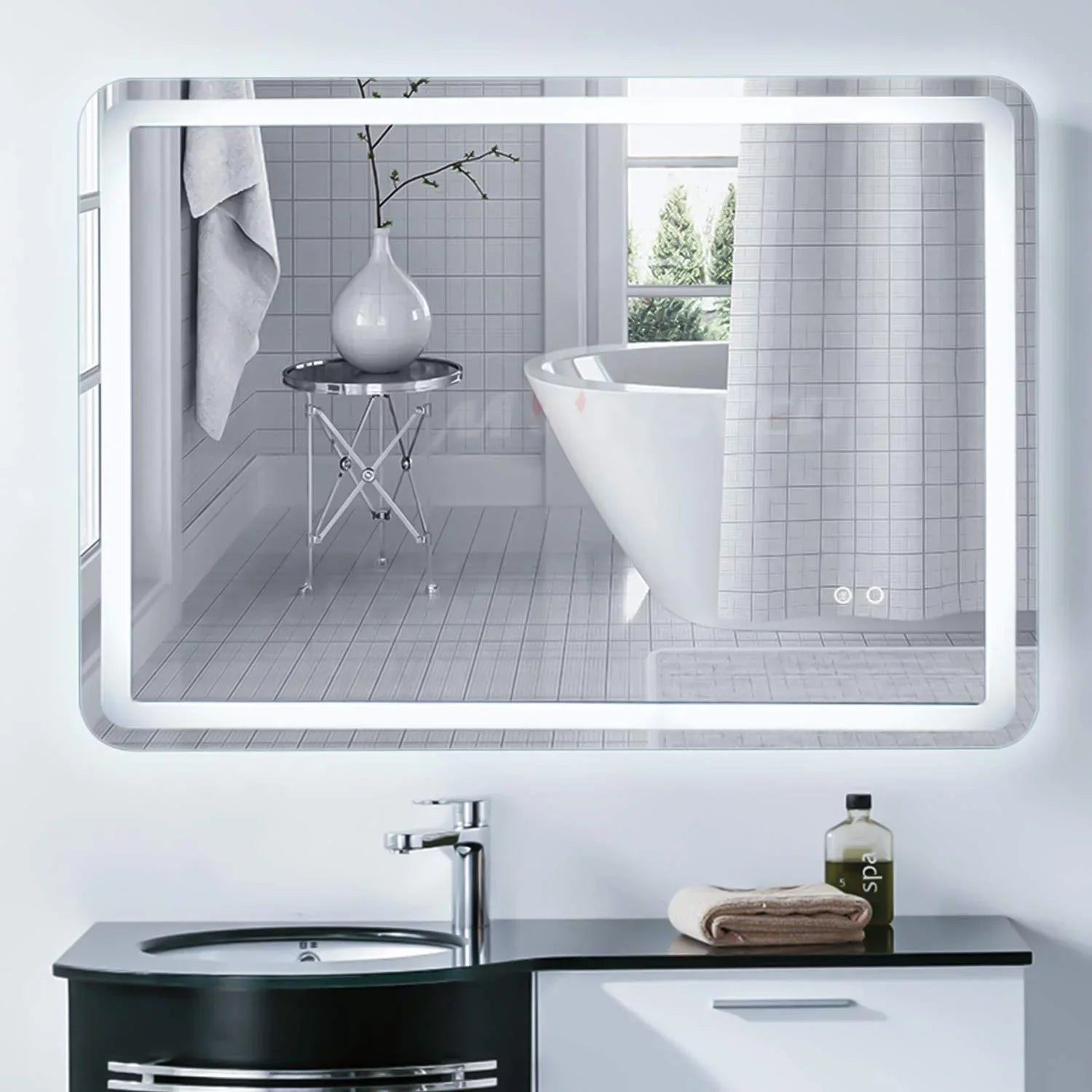 CoSoTower Simple Deluxe 36 x 28 Inch Large Wall Anti-Fog Dimmable LED Bathroom Vanity Makeup Mirror with White/Warm Light（Horizontal/Vertical）, Transparent