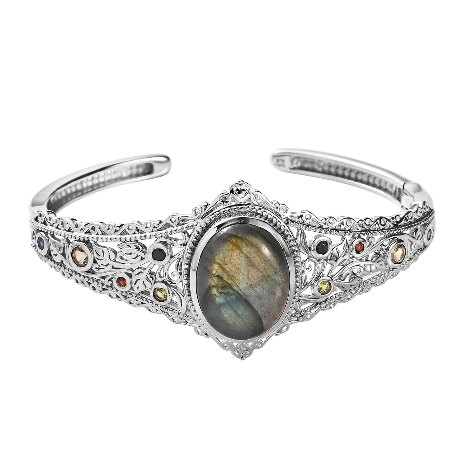 Shop LC Labradorite Multi Gemstone Oval Platinum Plated Cuff Bangle Bracelet for Women Jewelry Size 7.25" Ct 15.05 Birthday Mothers Day Gifts for Mom