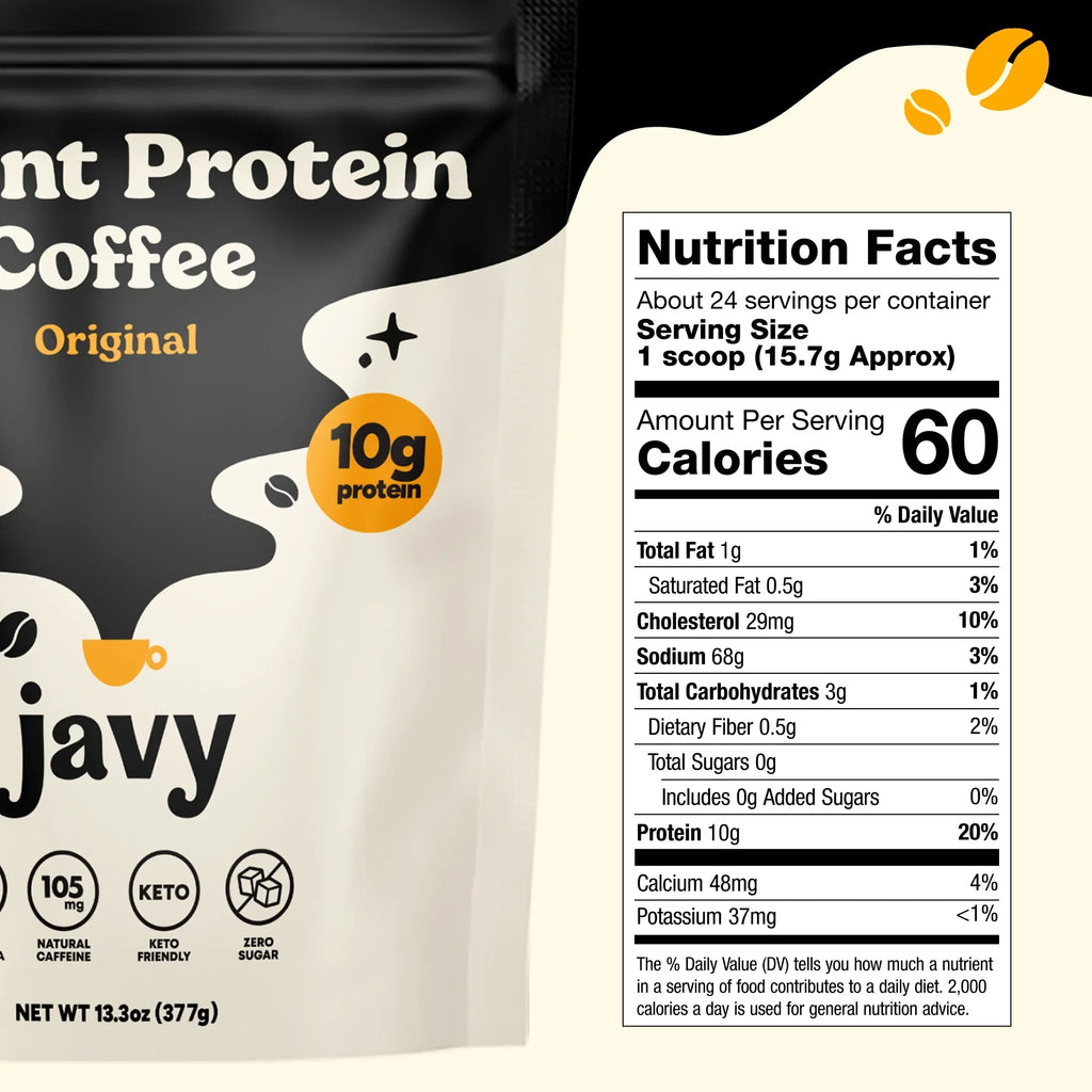 Javy Premium Instant Coffee - Protein Coffee - Protein Shake, Iced Coffee, Protein Drinks, Delicious Keto Friendly and Gluten Free, 24 Servings