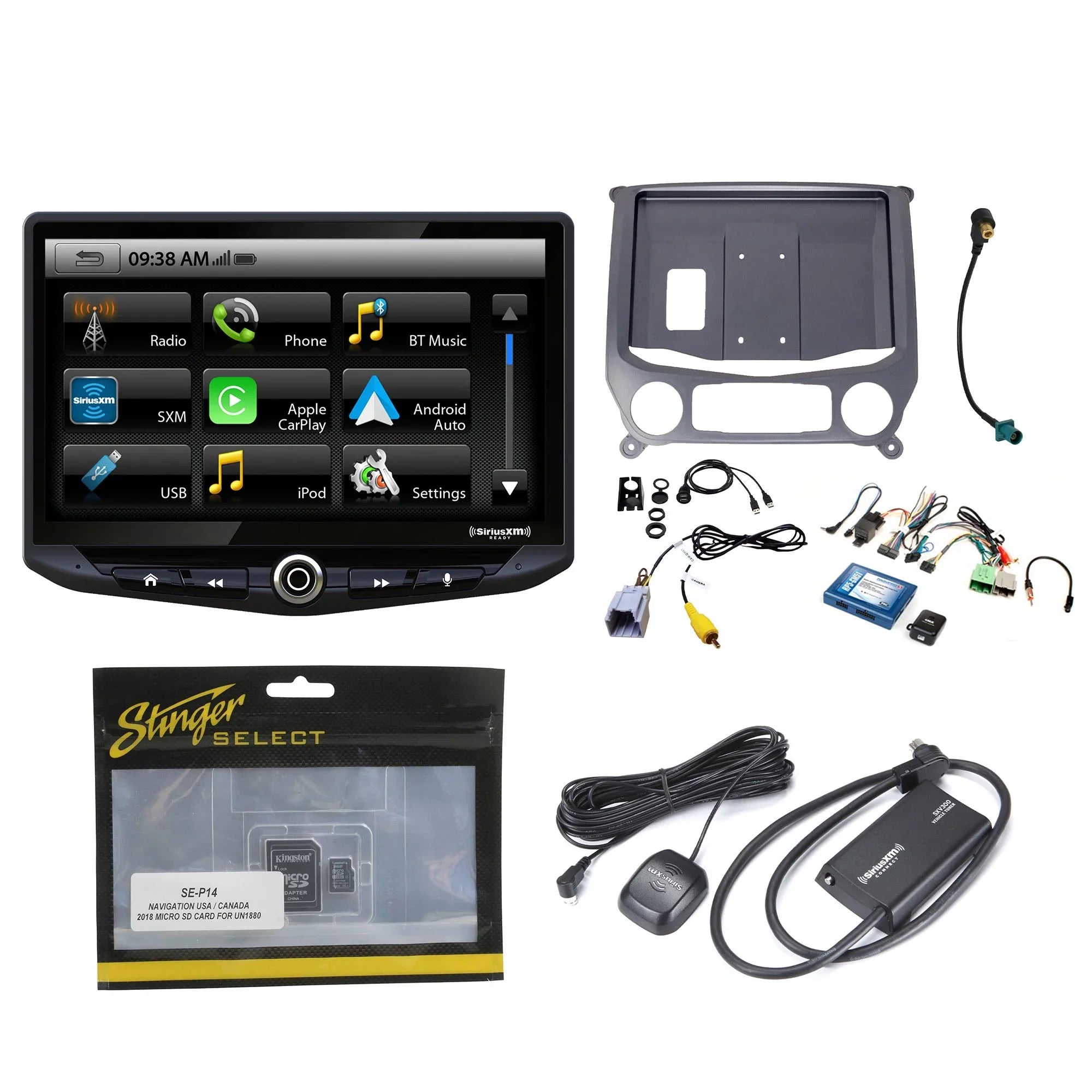Stinger Heigh10 10" In-dash Infotainment System Matching with Apple CarPlay & Android Auto, Includes Satellite Radio Tuner & Installation Kit Suitable with 14-18 GM Trucks