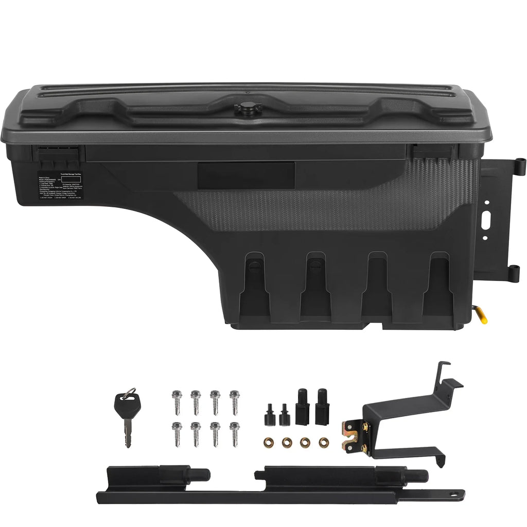 SKYSHALO Truck Bed Storage Box, Lockable Lid, 6.6 Gal/20 L Waterproof ABS Wheel Well Tool Box, Matching with Chevrolet Silverado 1500 GMC Sierra 1500 2019-2021, Black, Passenger Side