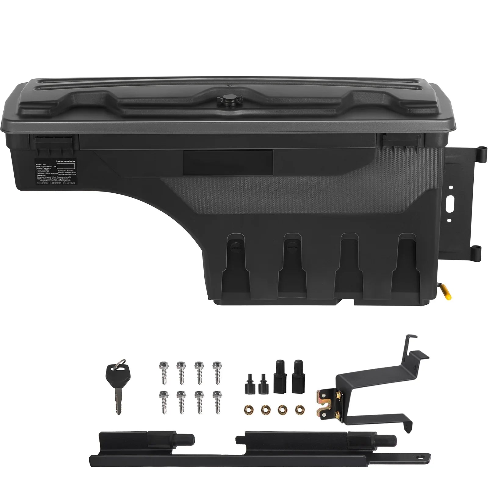 SKYSHALO Truck Bed Storage Box, Lockable Lid, 6.6 Gal/20 L Waterproof ABS Wheel Well Tool Box, Matching with Chevrolet Silverado 1500 GMC Sierra 1500 2019-2021, Black, Passenger Side