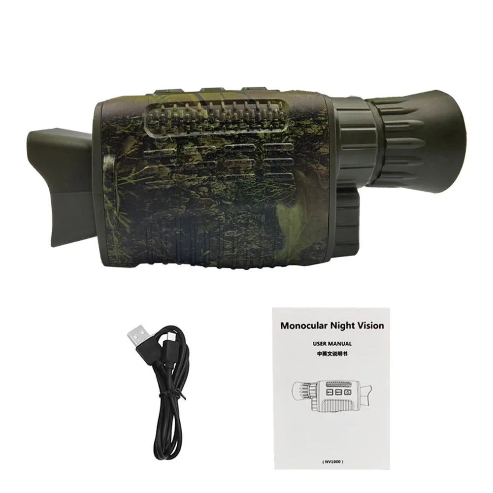 Carevas NV1000 Outdoor Night Vision Device, Infrared Optical Night Vision Monocular Device 9 Languages 5X Digital Zoom Photo Video Playback 200M Full Dark Viewing Distance for Outdoor Hunt Craft