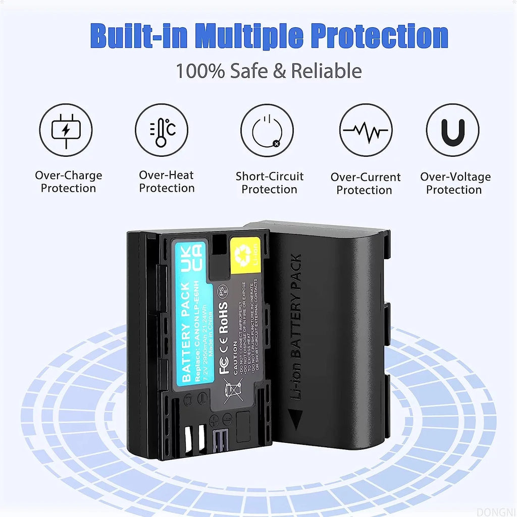 2-Pack LP-E6NH 2950mAh Batteries and Dual Charger for Canon EOS R R5 R6 5DS 6D 7D 60D 70D 80D 90D 5D Mark II/III/IV Camera