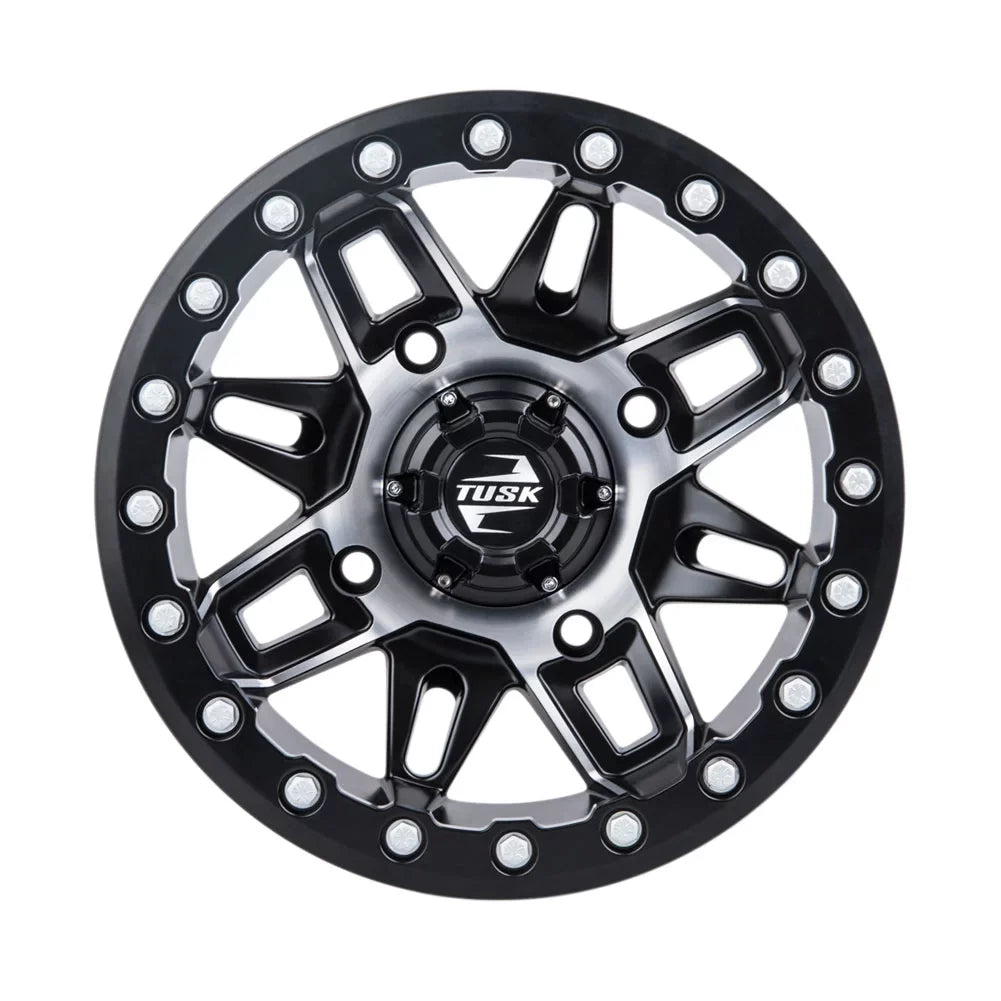 (4 Pack) 4/137 Tusk Wasatch Beadlock Wheel 15x7 5.0 + 2.0 Machined/Black For CAN-AM Defender HD10 Pro DPS 2020-2022