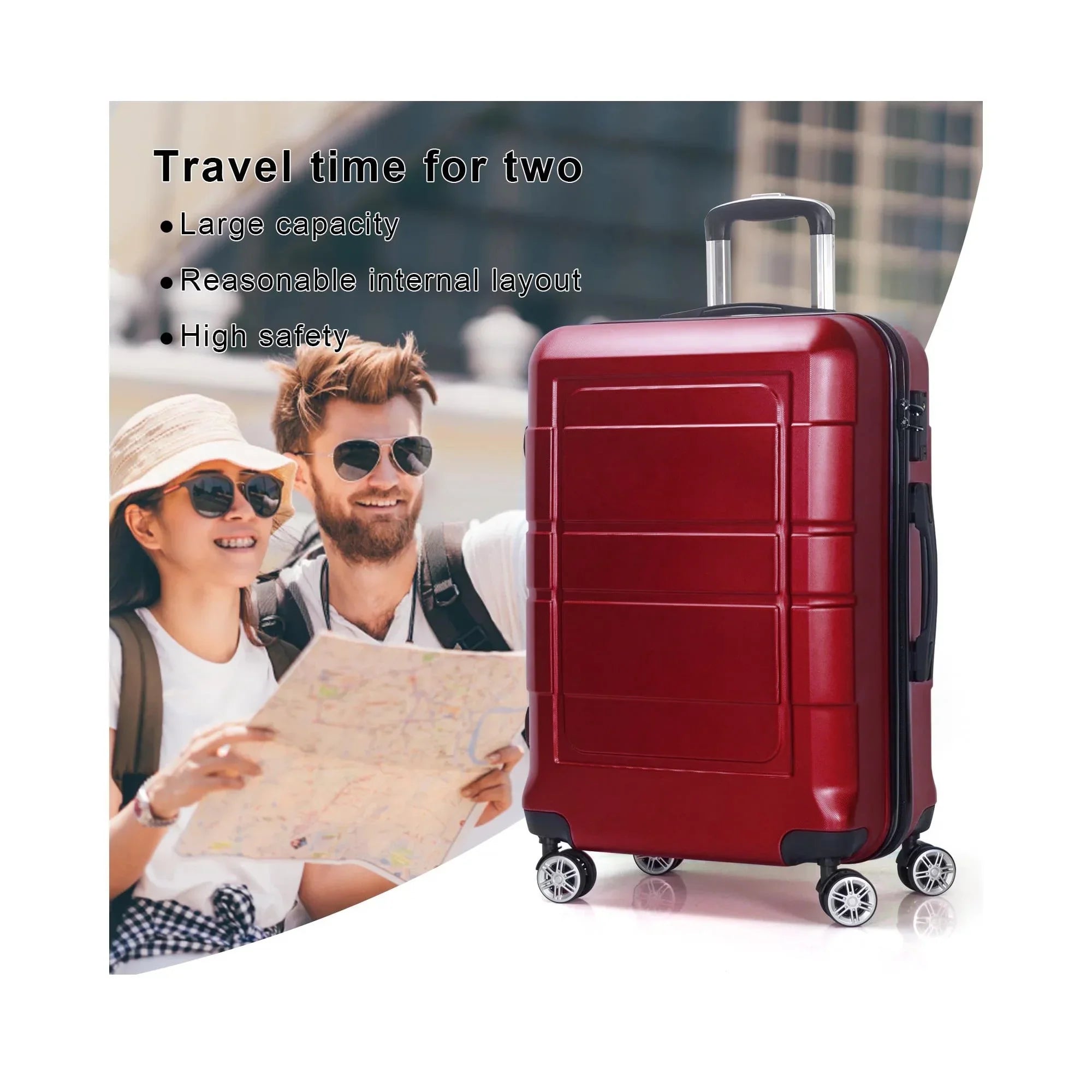 Traveling Luggage, 3pcs Hardside Luggage Set, 20"+24"+28" with TSA Lock, Red