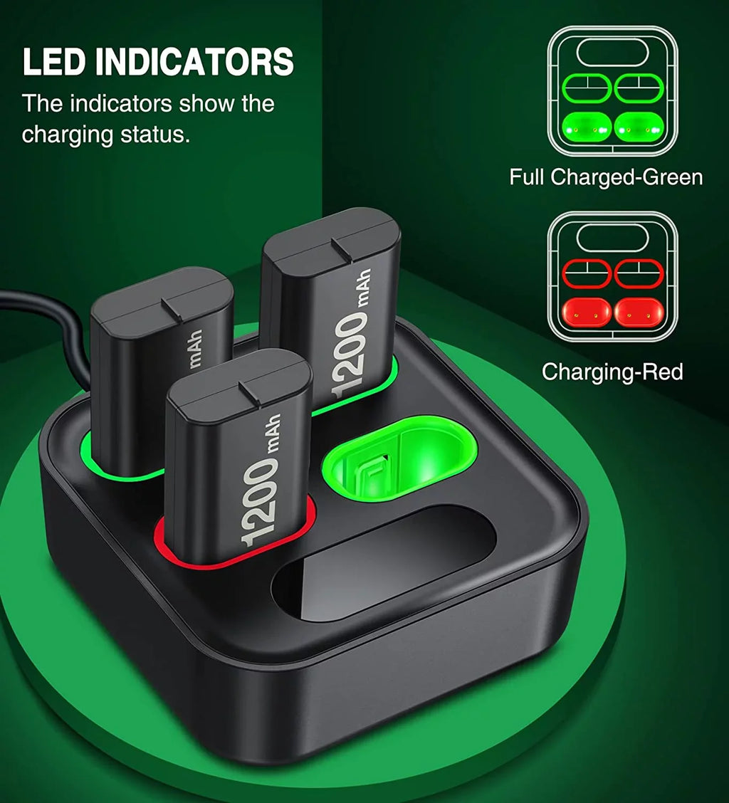 EUROA Charger for Xbox Rechargeable Battery Pack with 4x1200mAh Xbox Controller Battery Pack for Xbox Series X|S/Xbox One S/X/Elite-Black