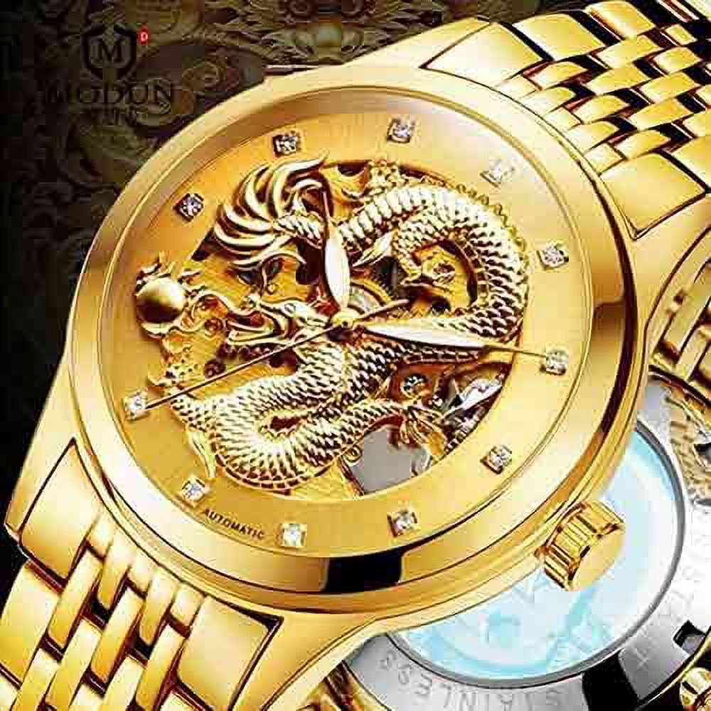 ENAPY Automatic Mechanical Steel Gold Dragon 30M Water Strong Wrist Watch