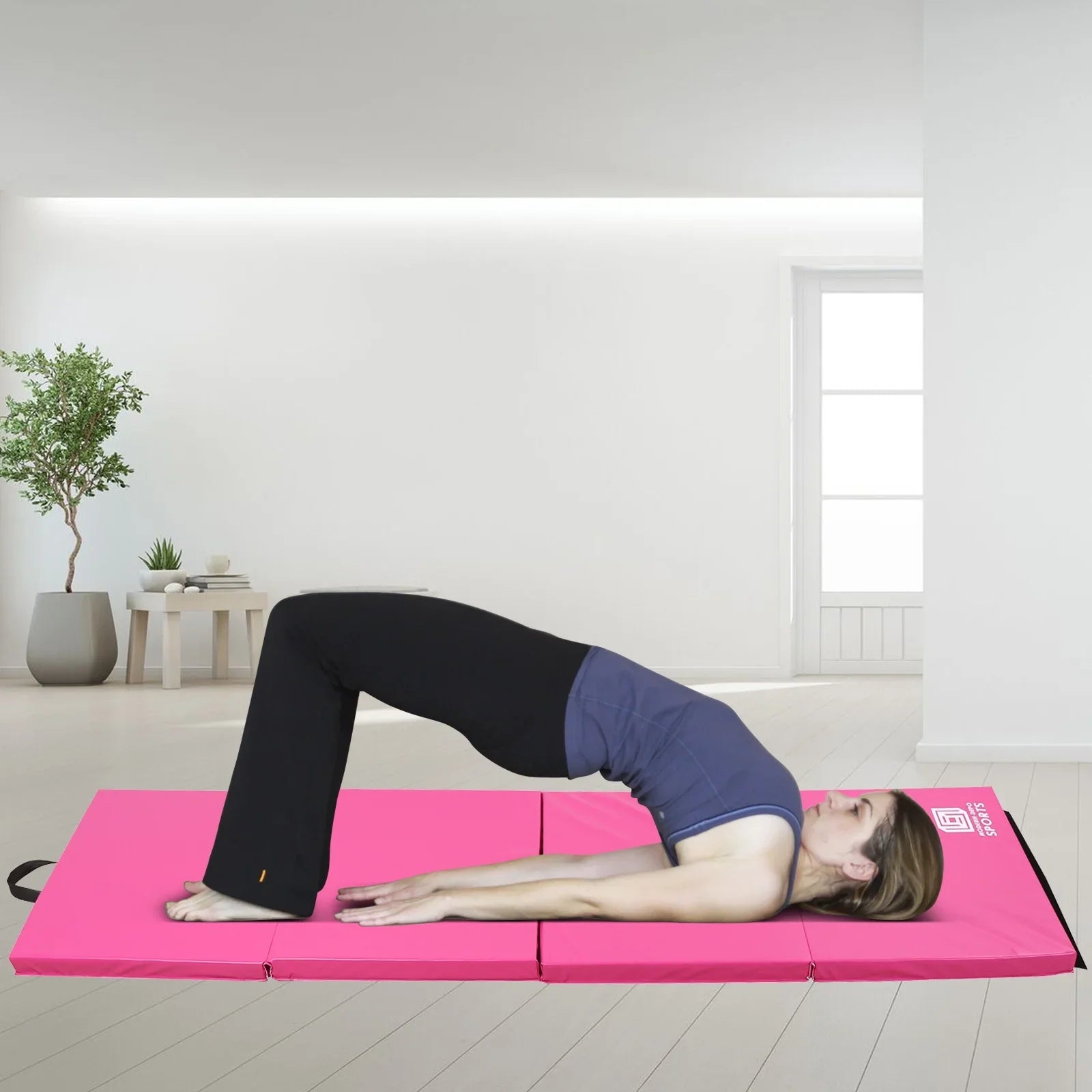 Gymnastics Mat 8'x2'x2" Foldable Tumbling Mats with Carrying Handles Four Fold Thick Exercise Mat for Home Aerobics Stretching Yoga, Pink