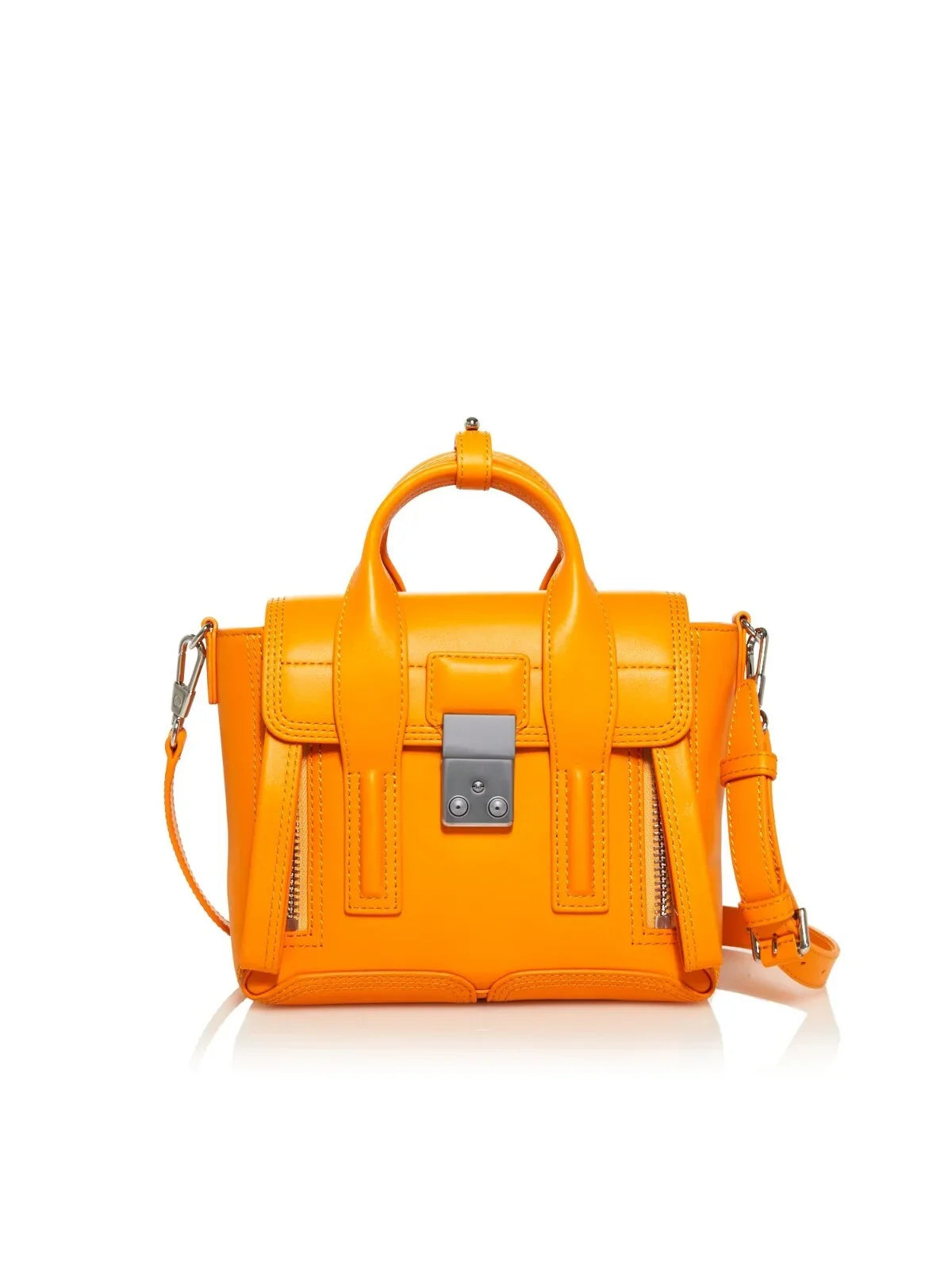 3.1 PHILLIP LIM Women's Orange Pashli Mini Solid 46 Adjustable Crossbody Band Zippered Double Flat Strap Satchel Handbag