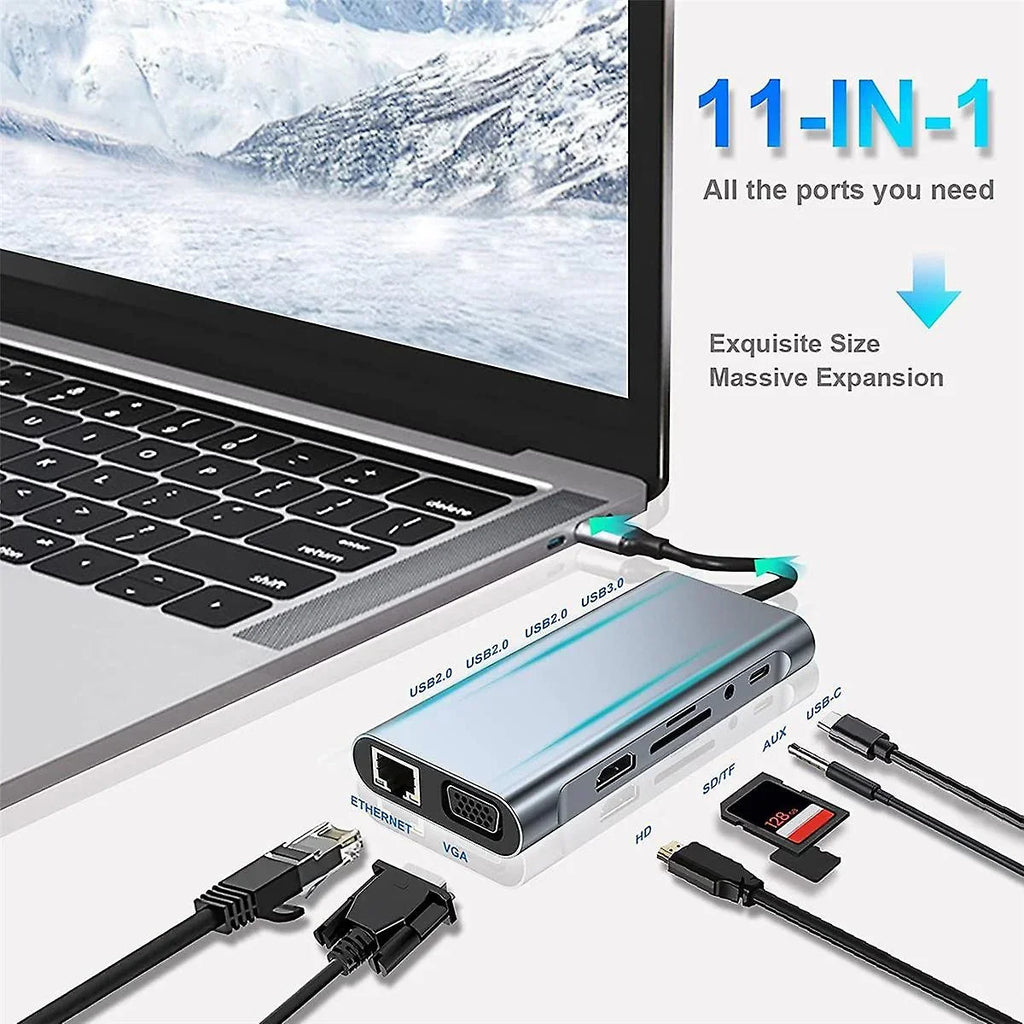 Kidsol USB C Laptop Docking Station 11-in-1 Multi-Port with 4K HDMI, VGA,Type-C PD100W Power,USB A*4, Gigabit Fitting with Lenovo HP MacBook Pro,Air 3.5mm Ports