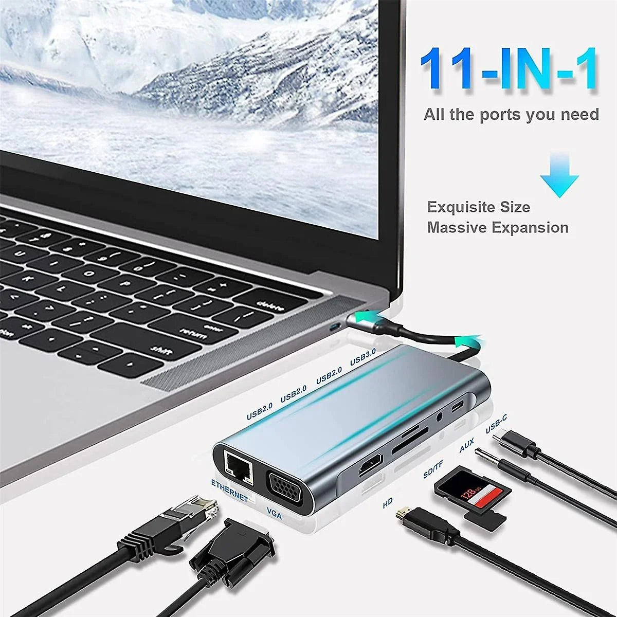 Kidsol USB C Laptop Docking Station 11-in-1 Multi-Port with 4K HDMI, VGA,Type-C PD100W Power,USB A*4, Gigabit Fitting with Lenovo HP MacBook Pro,Air 3.5mm Ports