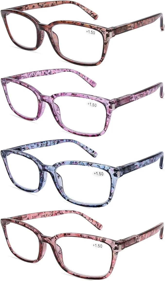 DOOViC 4 Pack Computer Reading Glasses Blue Light Blocking Anti Eyestrain Spring Hinge Stylish Readers for Women 3.00 Strength