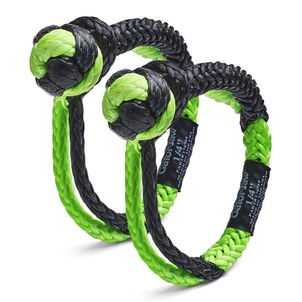 Bubba Rope 176744 Synthetic Shackle Mini Gator-Jaw 1/4" Breaking Strength of 11,000 lb. with Plasma in Green and Black, Perfect for ATV, UTV, Personal Water Craft and Power Sport Equipment – PAIR (2)