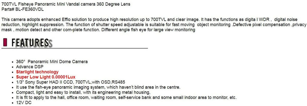 CCTV 700TVL Fisheye Analog Panoramic Mini Vandal Security camera 360 Degree Low Light