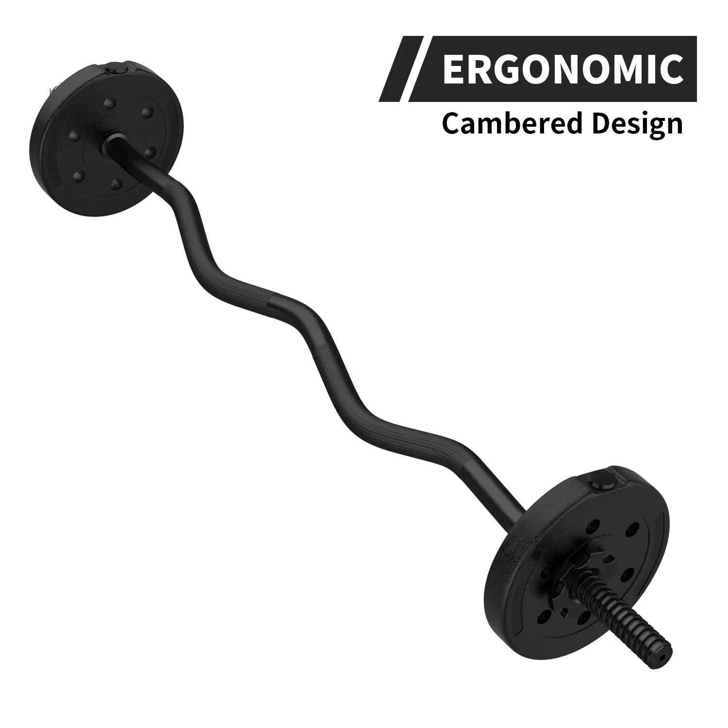 FIXTECH 47'' Olympic Curl Bar with Collars for All Standard Plates, 220-Pound Capacity, Black