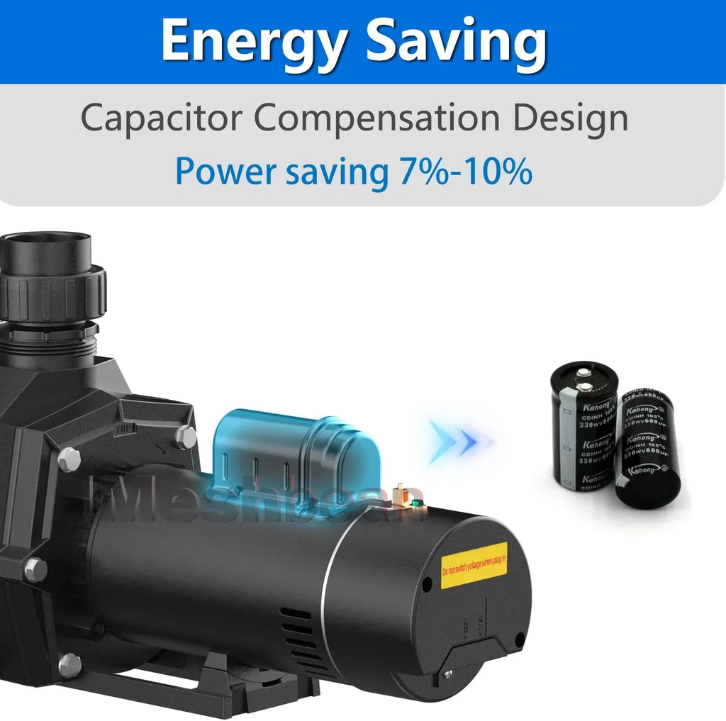 iMeshbean In-ground Swimming Pool Pump, 1.5HP Motor 110V-230V, 6000GPH, Head Max 69FT, for Above Ground Swimming Pool and Inground Pool Water Circulation, w/ Strainer Basket