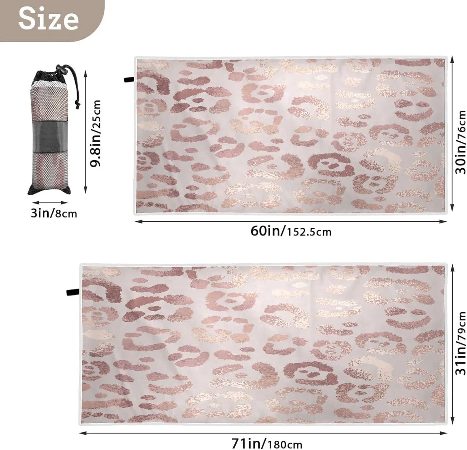 Bestwell Leopard Beach Towel Oversized Towel Blanket, Thin Lightweight Microfiber Sand Free Quick Dry Towel, 30”X60” Multipurpose Pool Bath Yoga Swim Shower Towel