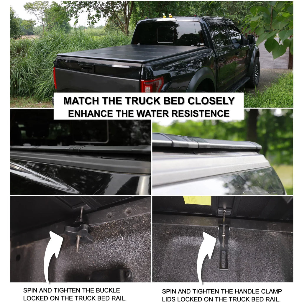 Mamoru Hard FRP Quad-Fold Solid Tonneau Wrap Fitting with 2016 2017 2018 2019 2020 2021 2022 2023 Tacoma 6' / 73.7" Truck Bed Shield | Fit for Deck Rail System