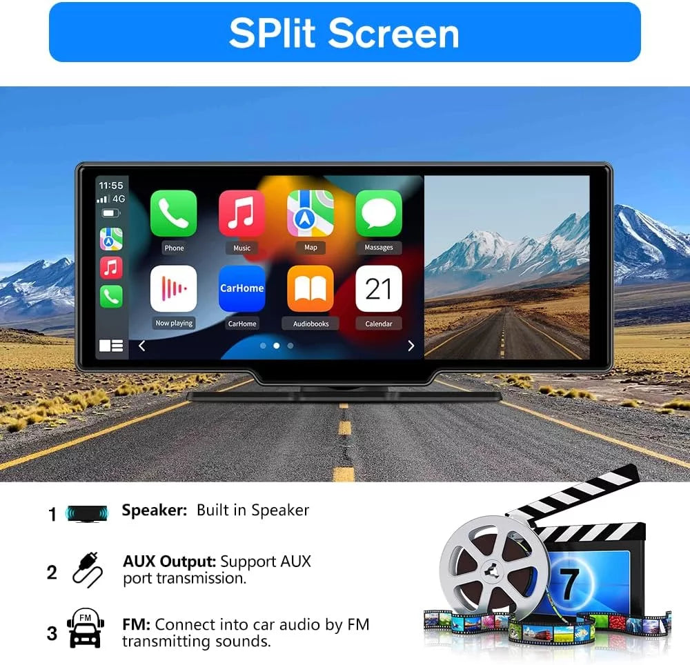 Awesafe 10.25 Inch IPS Touch Screen Wireless Apple Carplay Android Auto Bluetooth Unit Portable Car Radio Stereo with 1080p Backup Camera DVR GPS Navigator AirPlay AUX/FM Googel Siri