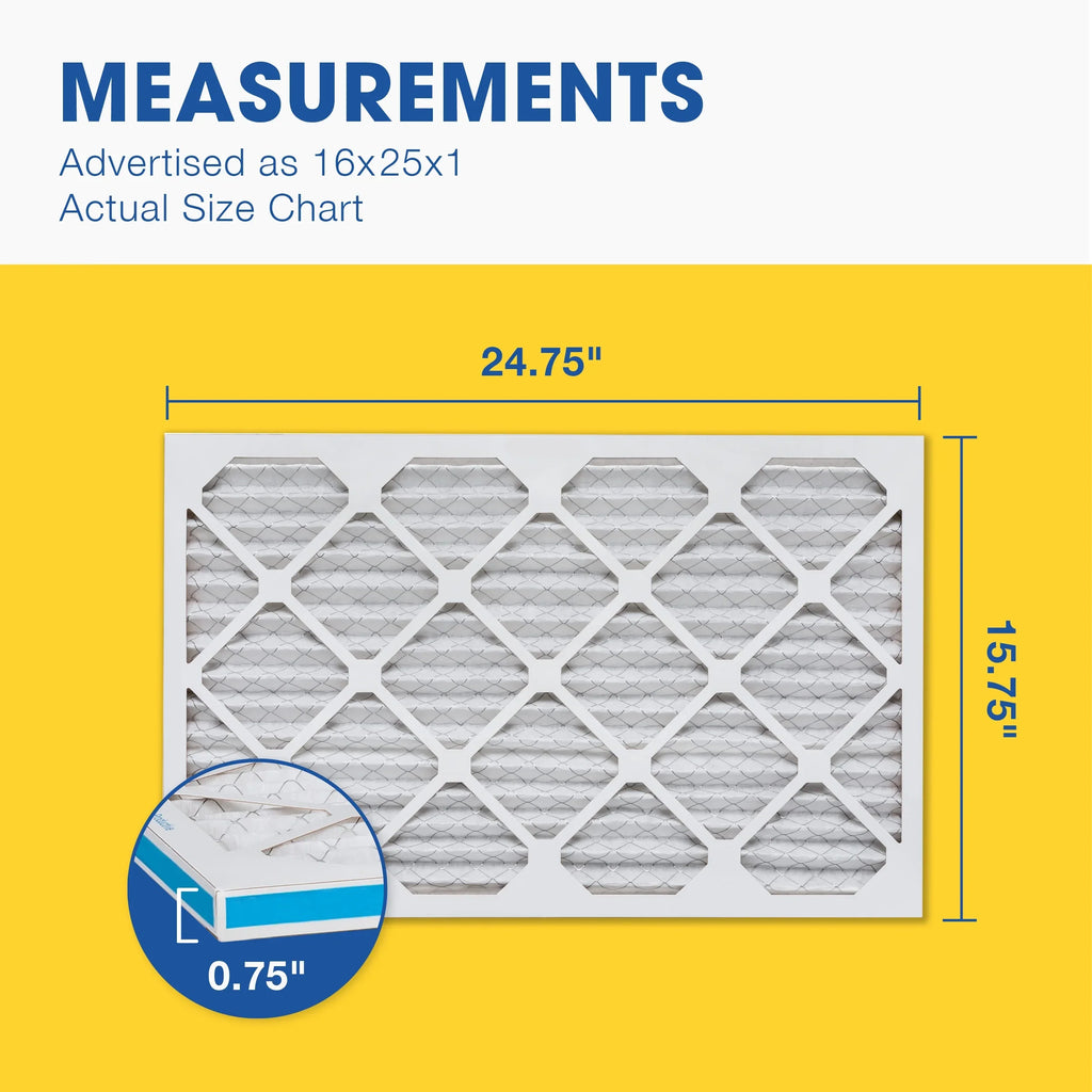 Aerostar 16x25x1 MERV 8 Pleated Air Filter, AC Furnace Air Filter, 6 Pack