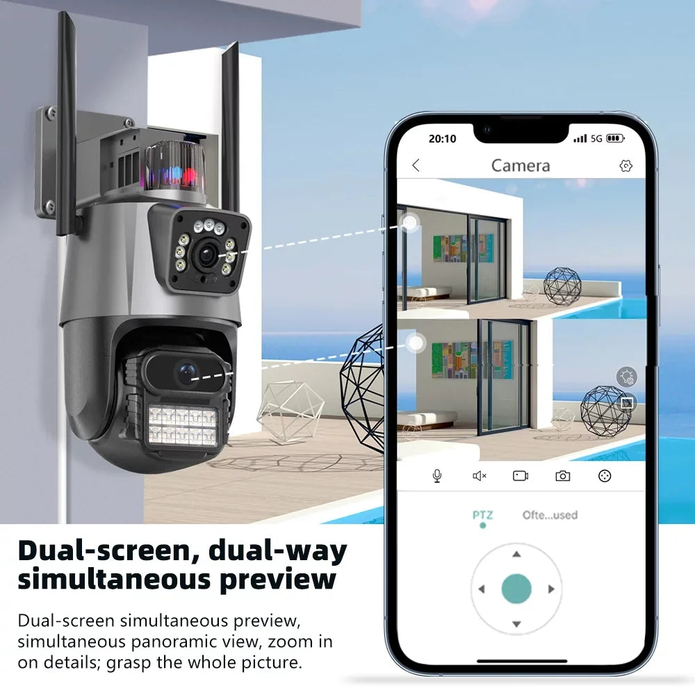 Kepeak Dual Lens Security Camera, Wi-Fi Home Surveillance Cameras Outdoor 360° View, 2-Way Audio Night Vision, Waterproof