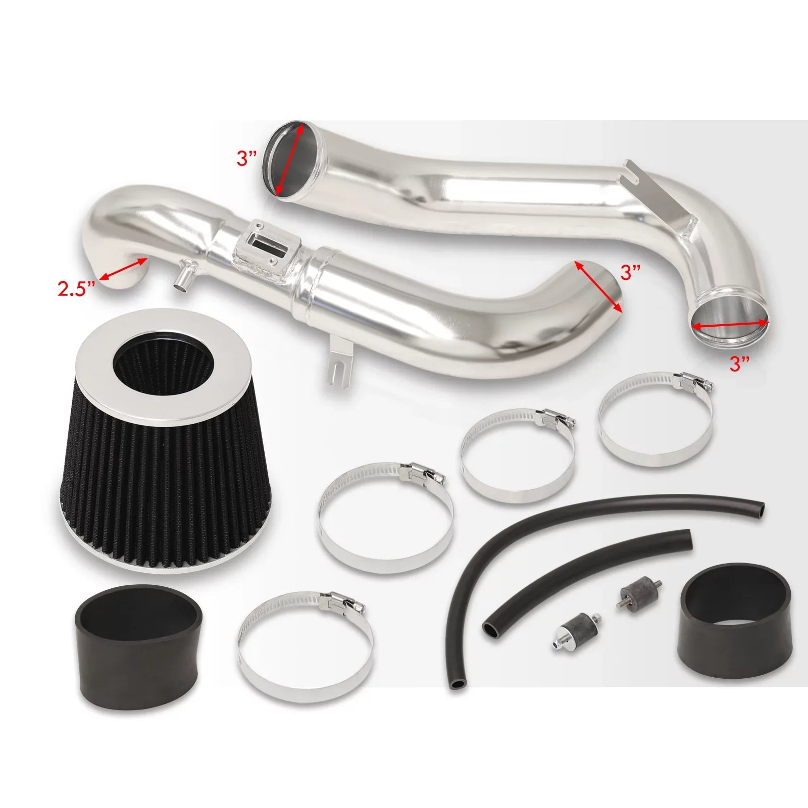 AJP Distributors JDM Cold Air Intake CAI Induction System Polished Aluminum Piping Pipe + Filter Suitable For Honda Civic DX LX EX 1.8L L4 2006 2007 2008 2009 2010 2011 06 07 08 09 10 11