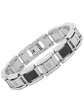 Men's Diamond Accent Stainless Steel and Black Carbon Fiber Bracelet, 9"