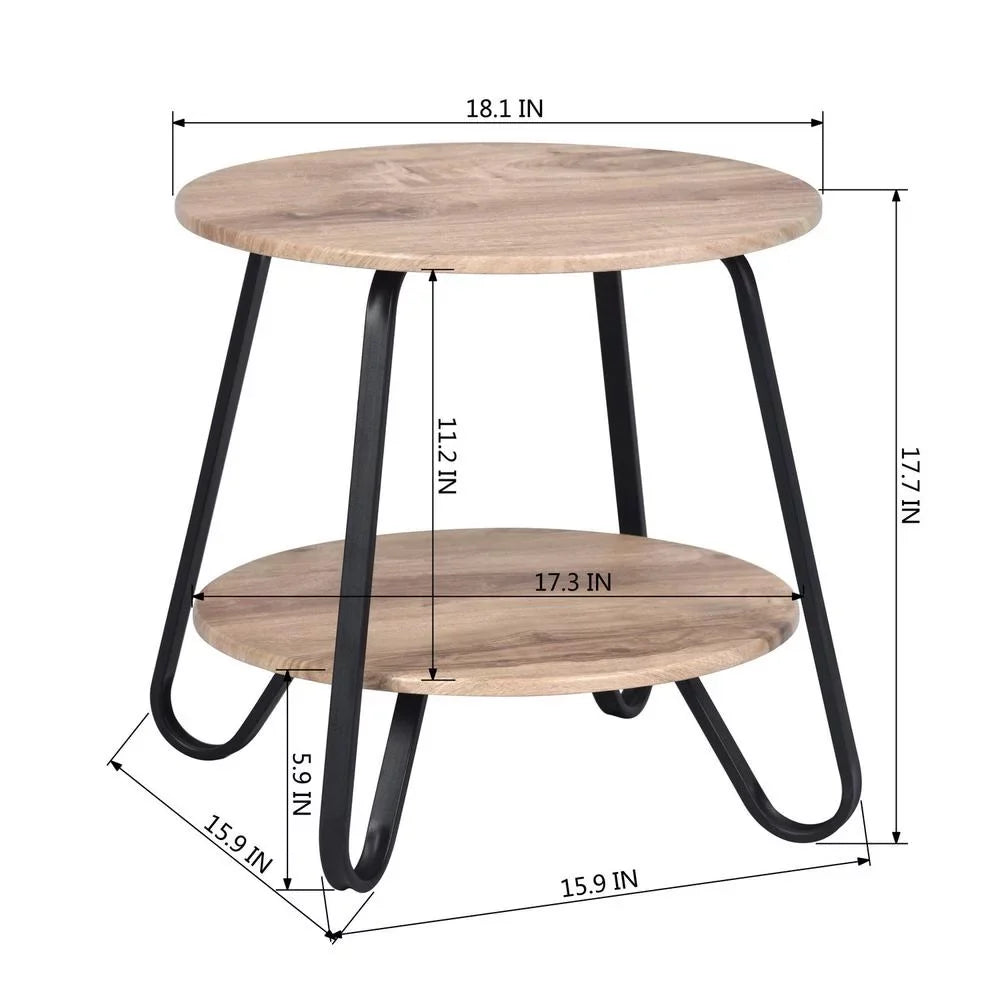 HomeRoots 483708 18 in. Manufactured Wood & Steel Round End Table, Black & Oak