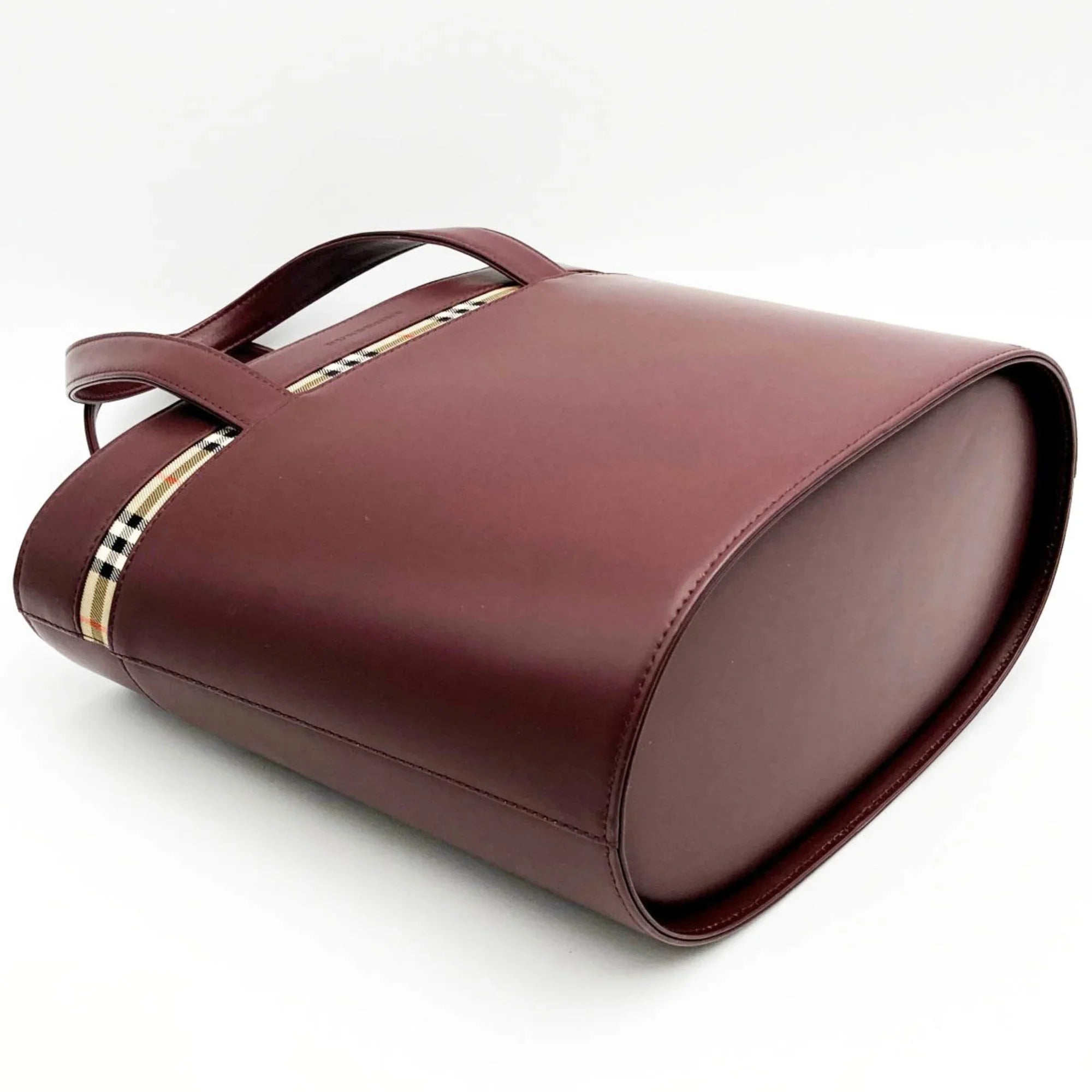 Pre-Owned BURBERRY Burberry Handbag Tote Bag Formal Nova Check Bordeaux Red Leather Ladies Fashion USED (Good)