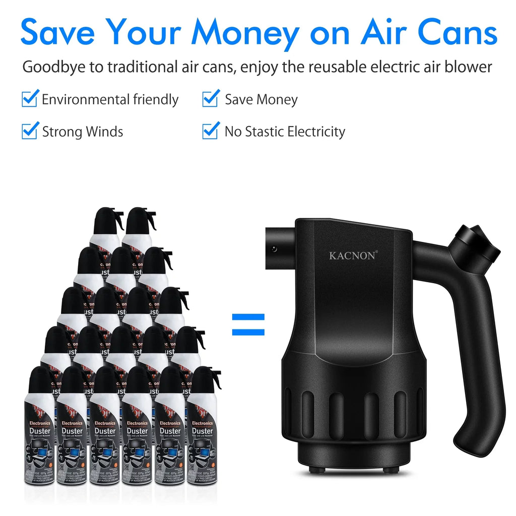 Reesibi Electric Air Duster, Cordless Air Duster 8000mAh Rechargeable Compressed Air Dusters Reusable PC Duster for Computer Keyboard Cleaning, 10W Fast Charging, Reusable Dust Destroyer