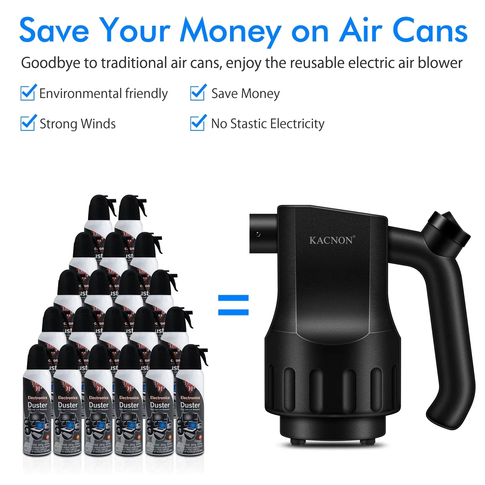 Reesibi Electric Air Duster, Cordless Air Duster 8000mAh Rechargeable Compressed Air Dusters Reusable PC Duster for Computer Keyboard Cleaning, 10W Fast Charging, Reusable Dust Destroyer