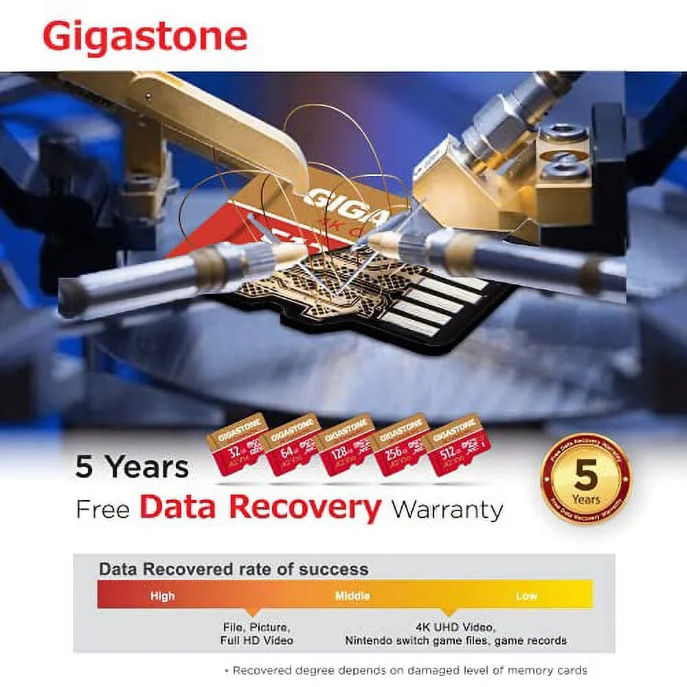 Gigastone 64GB Micro SD Card, 4K Video Recording, 4K Camera Pro, Matching with Nintendo Switch, Dash Cam, GoPro Cameras, R/W up to 95/35 MB/s, Micro SDXC UHS-I A1 V30 Class 10, 5 Pack (5x64GB)
