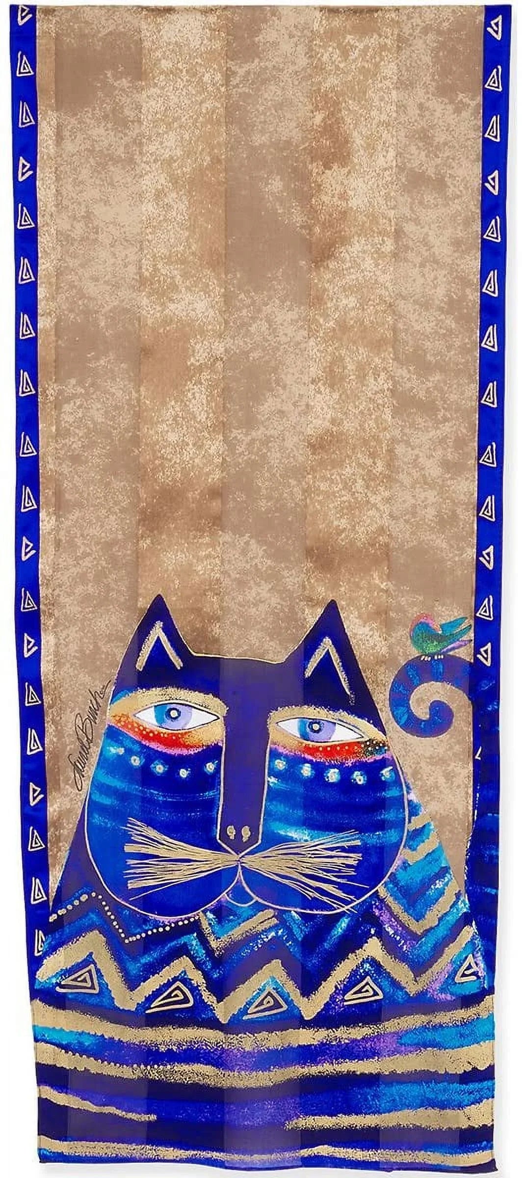 Laurel Burch Carlottas Cats Azul Blue Cat 100% Silk Scarf