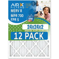 24x24x2 Air Filter MERV 8 Rating, 12 Pack of Furnace Filters Comparable to MPR 700 & FPR 5 - Made in USA by AIRX FILTERS WICKED CLEAN AIR.