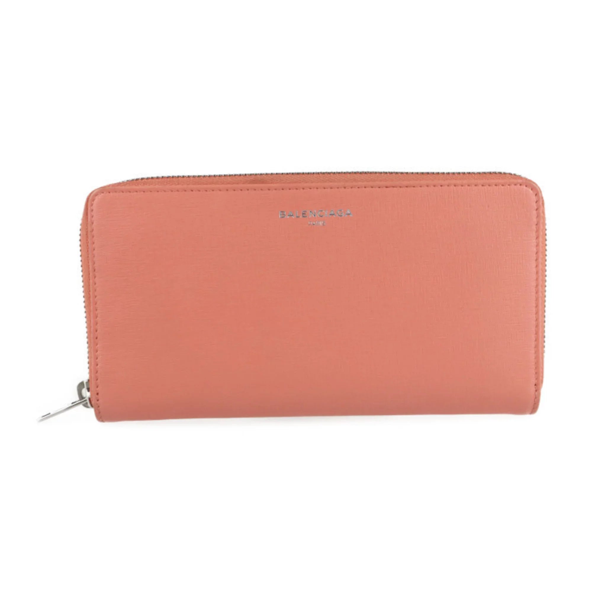 Pre-Owned BALENCIAGA Balenciaga essential long wallet 519641 leather salmon pink round zipper (Good)