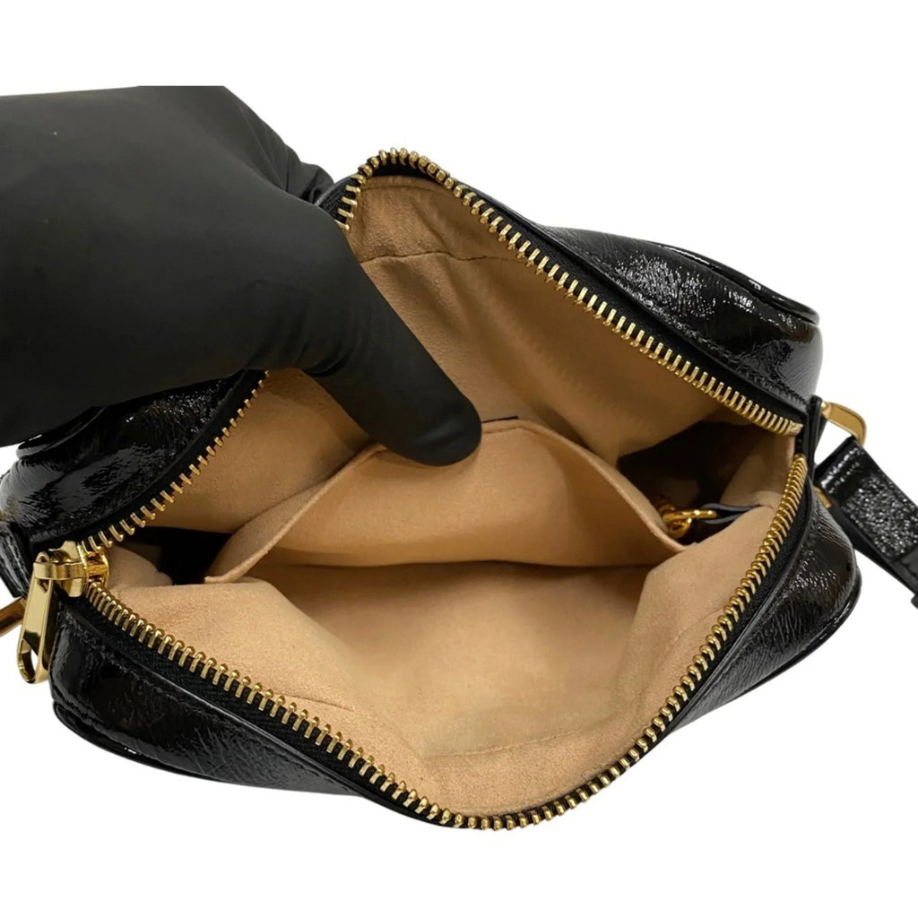 Pre-Owned GUCCI Gucci Ophidia Sherry Line GG Hardware Suede Enamel Leather Genuine Mini Shoulder Bag Black (Good)