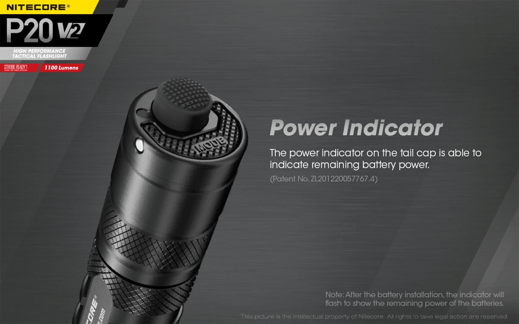 Nitecore P20 V2 Tactical LED Flashlight - CREE XP-L2 V6 - 1100 Lumens
