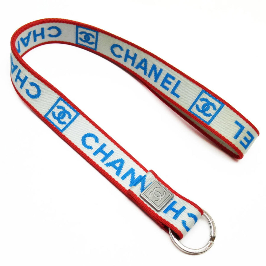 Pre-Owned Chanel CHANEL neck strap white x blue red silver nylon canvas metal material (Good)