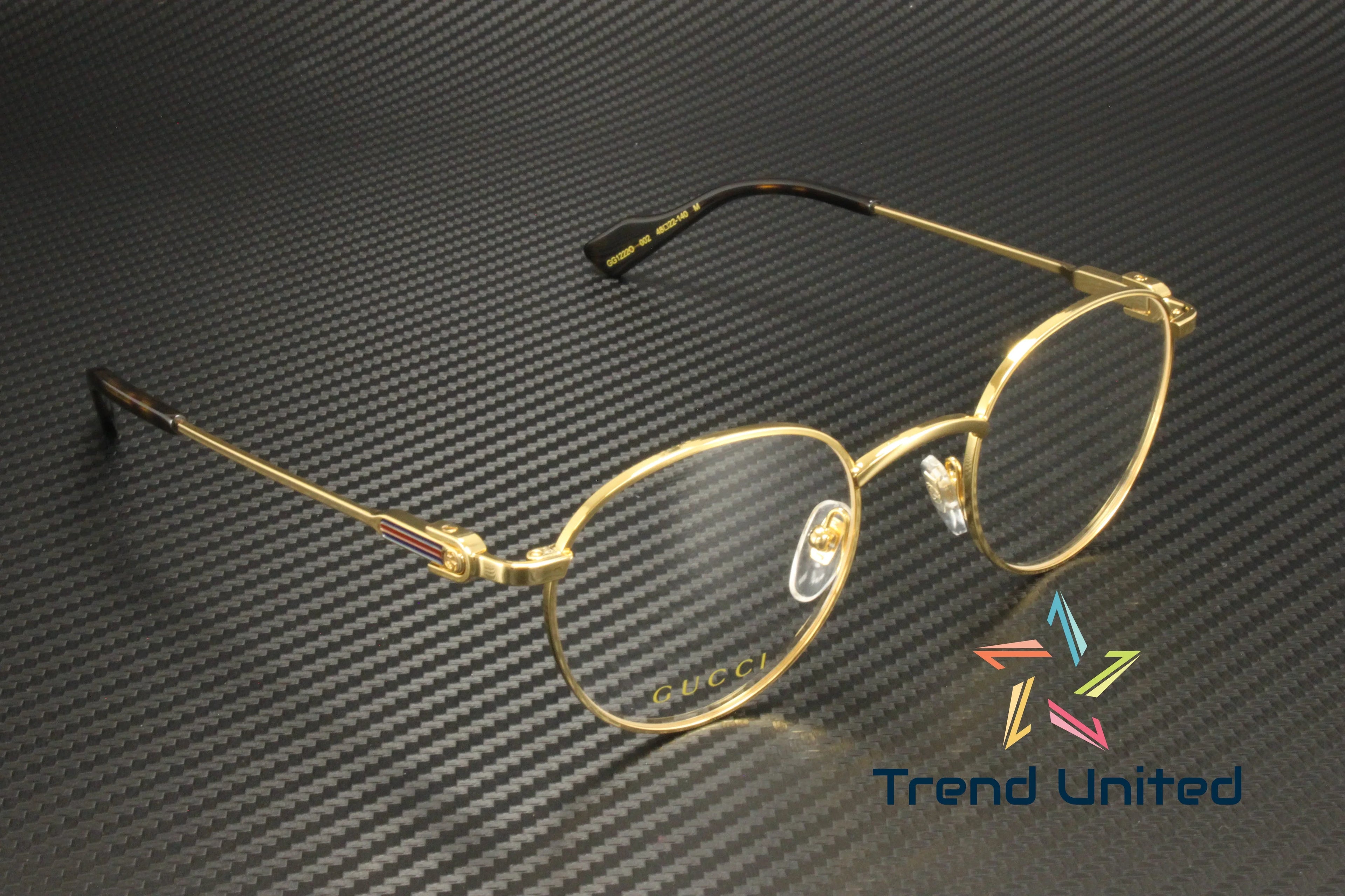 GUCCI GG1222O 002 Round Oval Panthos Metal Gold Demo Lens 48 mm Men's Eyeglasses