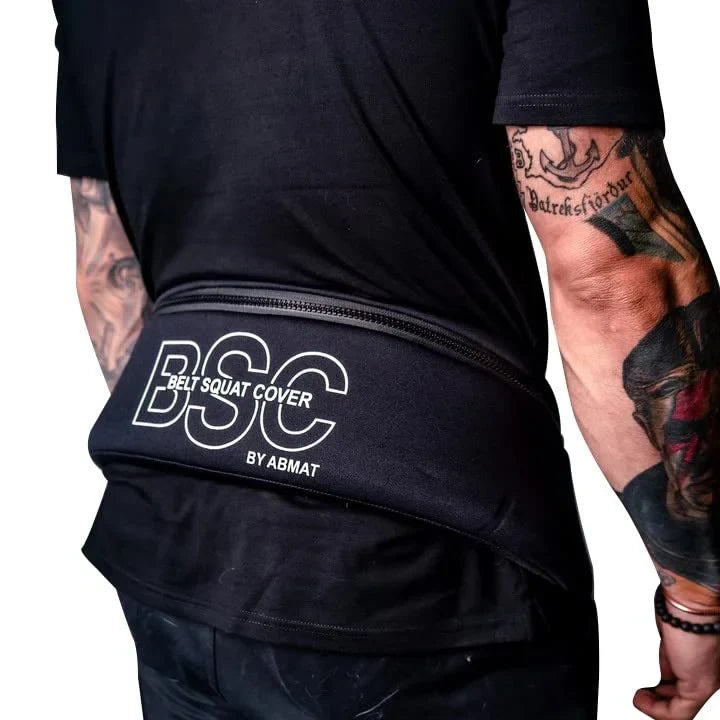 Belt Squat Wrap By Abamt - For Weightlifting, Weight Belts, & Chains. For Pullups, Dips, Powerlifting. Black with lower back support.