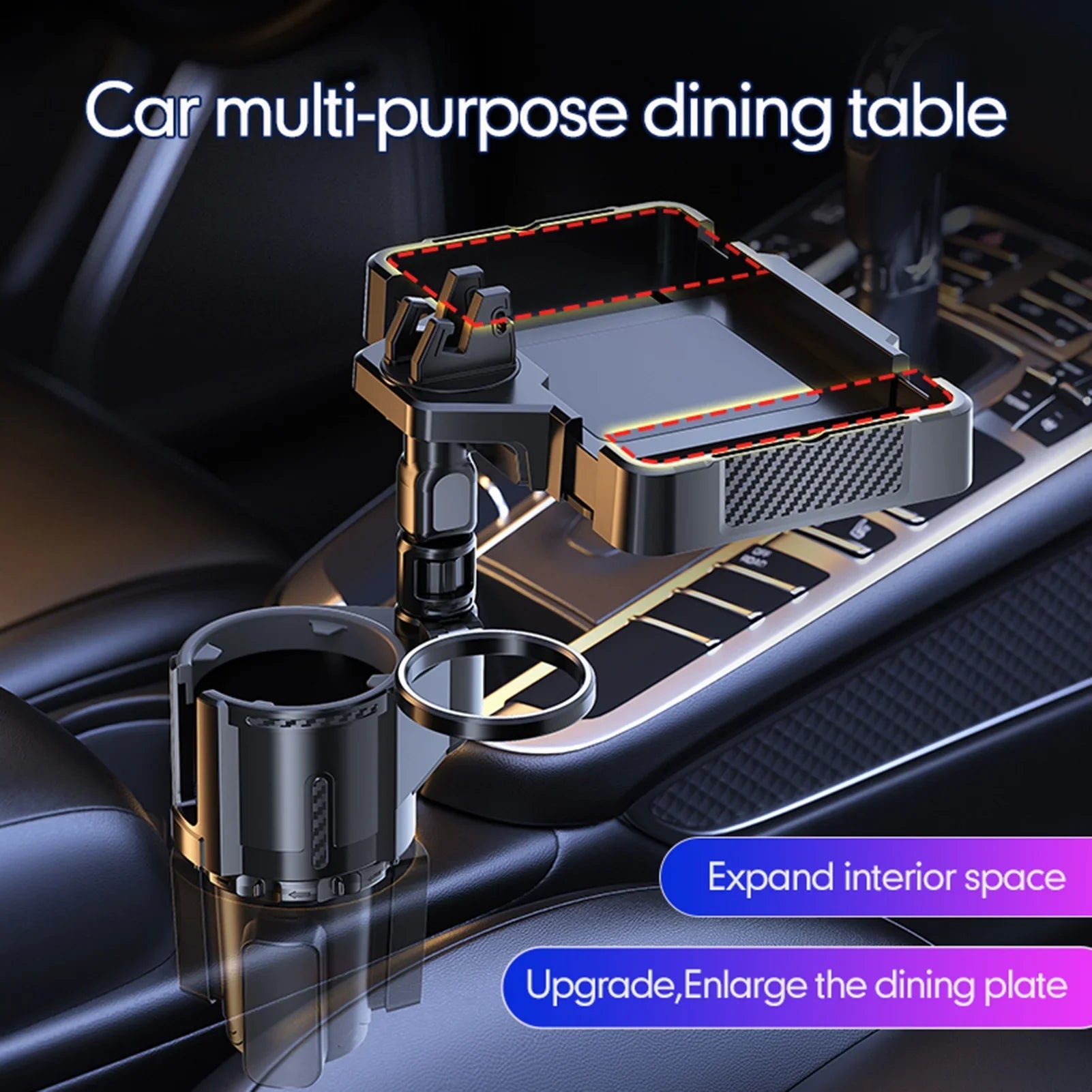moobody Car Cup Holder Multifunctional Storage Rack, Dual Holder 4IN1 Cup Tray for Drinks and Phones, Versatile Snack Tray Expander