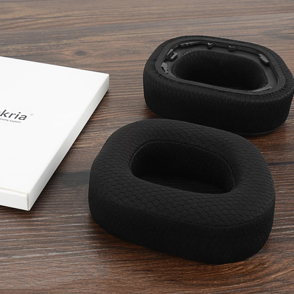 Geekria Comfort Mesh Fabric Replacement Ear Pads for Corsair HS80 RGB Wireless Headphones Ear Cushions, Headset Earpads, Ear Cups Protection Repair Parts (Black)