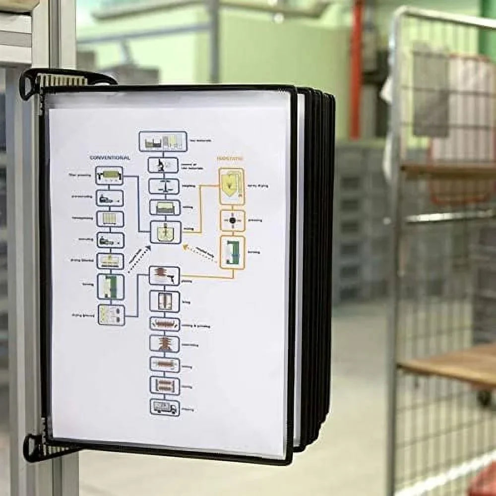 Djois Wall Mounted Reference And Display System, 10 Universal-Size Pockets, Double-Sided Viewing, Black Outer Frame, Professional PRO Series Model (TP920307)