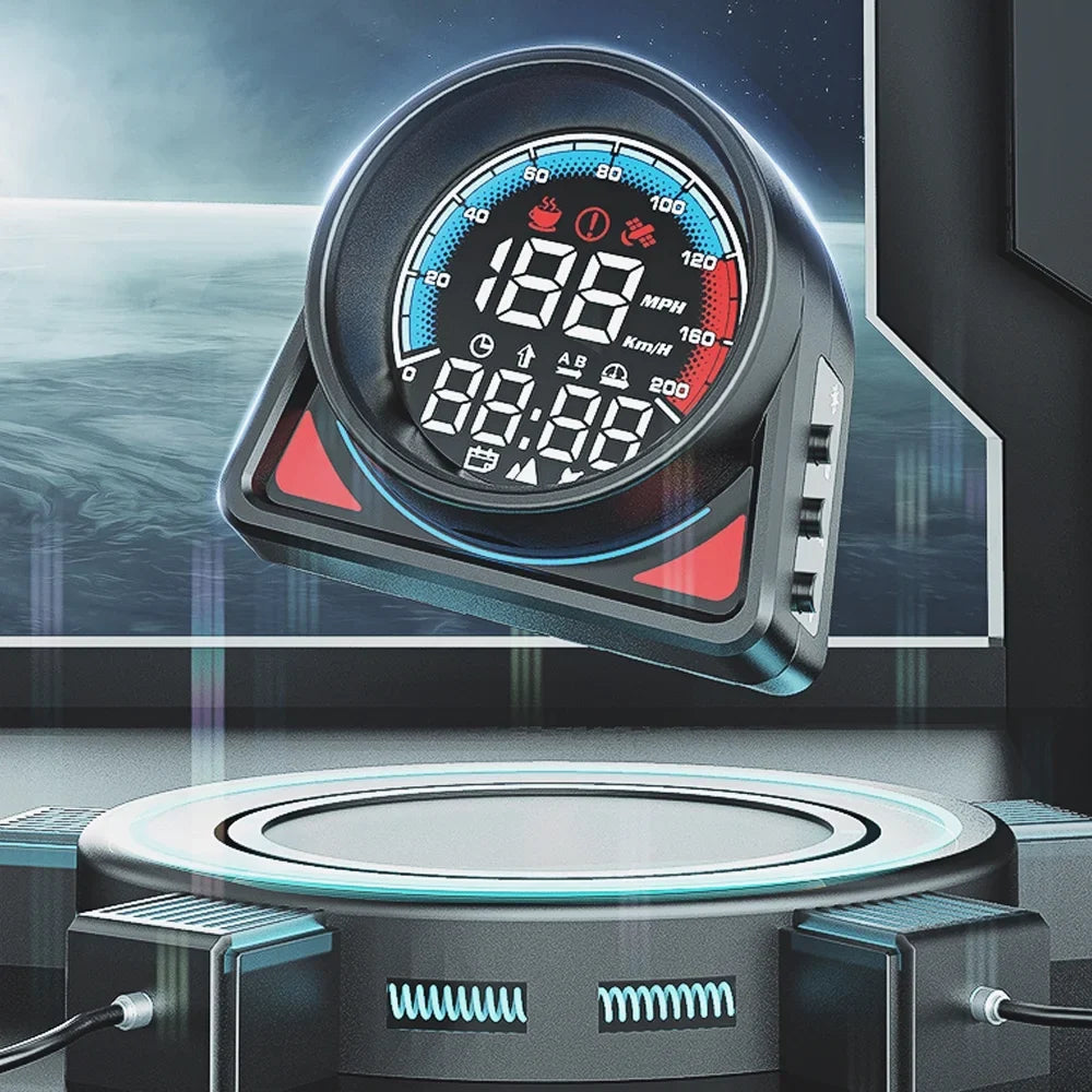 Multifunctional Car Head-Up Display - GPS Digital Speedometer with LED Display, KMH/MPH, Overspeed Alarm, and Fatigue Driving Reminder for Car, Truck, RV, SUV