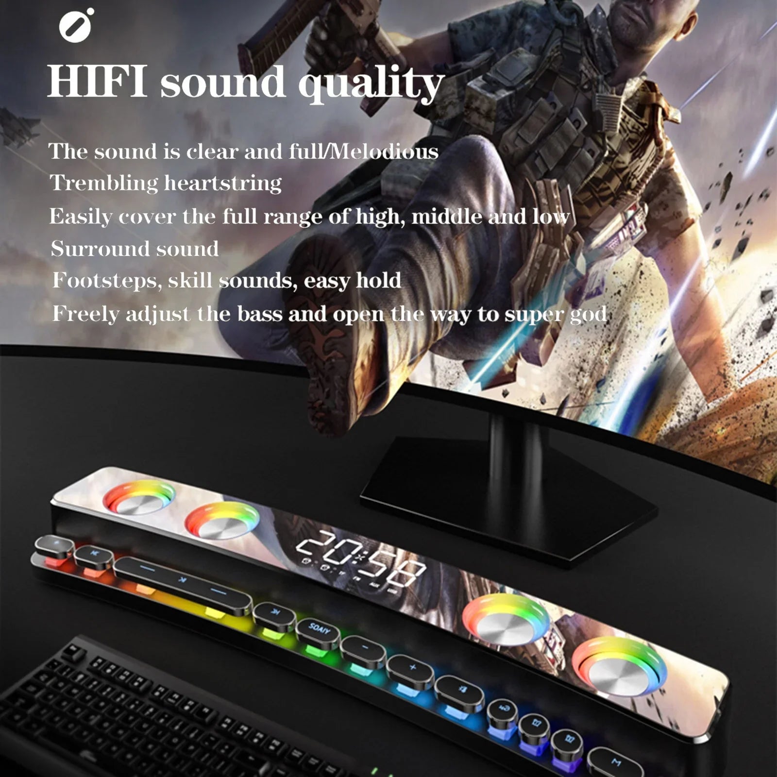 soaiy/SH39 Wireless HiFi Speaker Computer Game Subwoofer BT Speaker 3600mAh Sound Bar Stereo Music Player Clock 3D Stereo Bass Surround Sound Box 3.5mm Audio Input for PC Laptop Smartphone Tablet MP3
